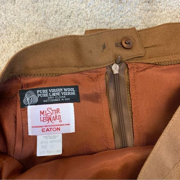 VINTAGE Mister Leonard camel Brown pure virgin wool pencil skirt Sz 10/12 - Picture 6 of 10